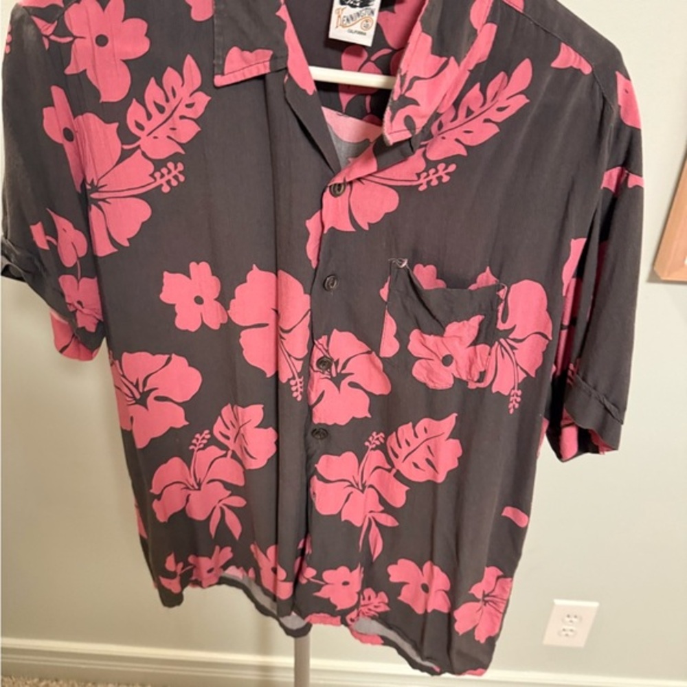 Gray and Pink Floral Casual Button Down Shirt